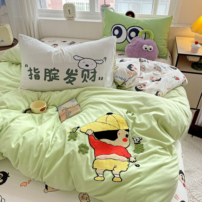 91家纺网 家纺一手货源 找家纺 一霖家纺 2025新款高克重云朵棉数码印花＋毛巾绣四件套