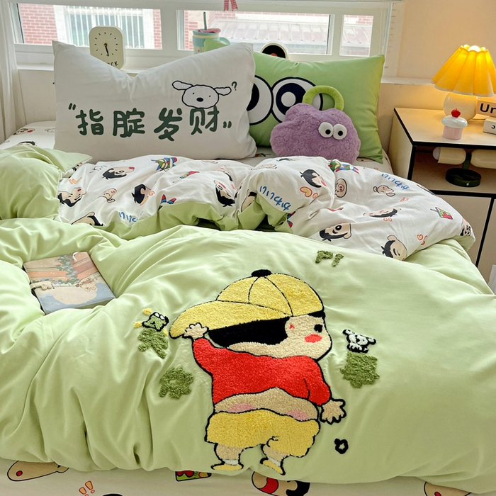 91家纺网 家纺一手货源 找家纺 一霖家纺 2025新款高克重云朵棉数码印花＋毛巾绣四件套