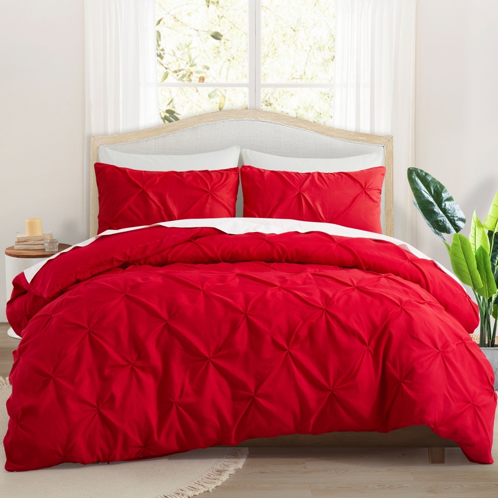 子不语家纺2025新款跨境外贸 手工揪花褶皱三件套亚马逊Temu速卖 通Shein沃尔玛专供大红