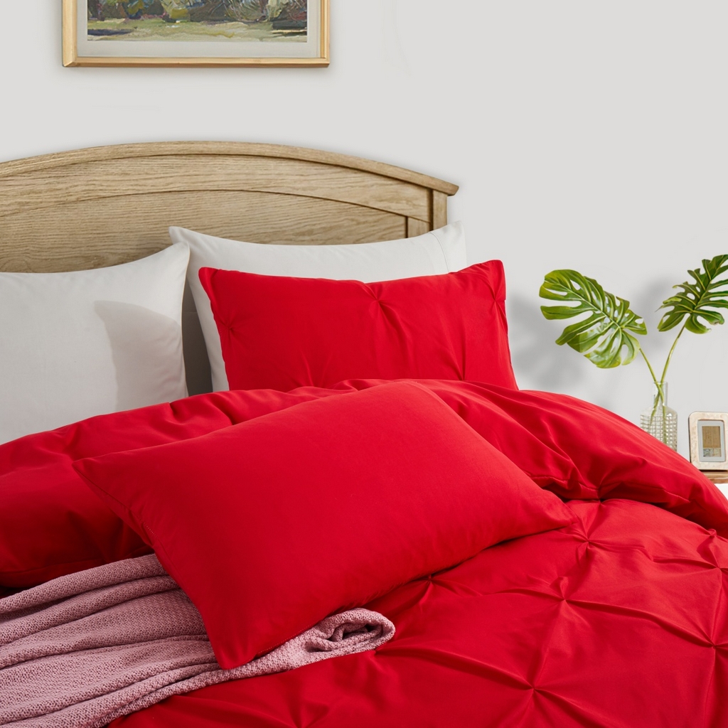 91家纺网 家纺一手货源 找家纺 子不语家纺2025新款跨境外贸 手工揪花褶皱三件套亚马逊Temu速卖 通Shein沃尔玛专供大红