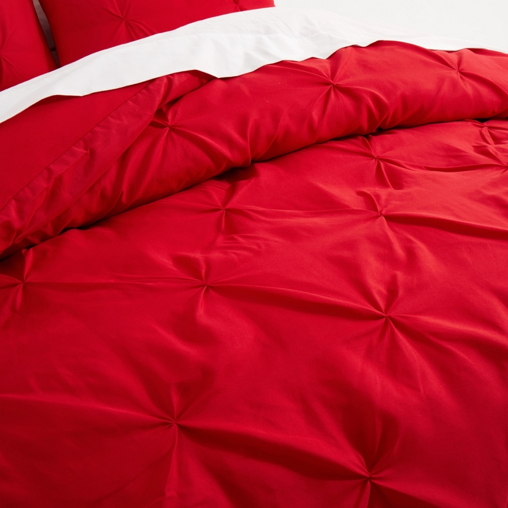 91家纺网 家纺一手货源 找家纺 子不语家纺2025新款跨境外贸 手工揪花褶皱三件套亚马逊Temu速卖 通Shein沃尔玛专供大红