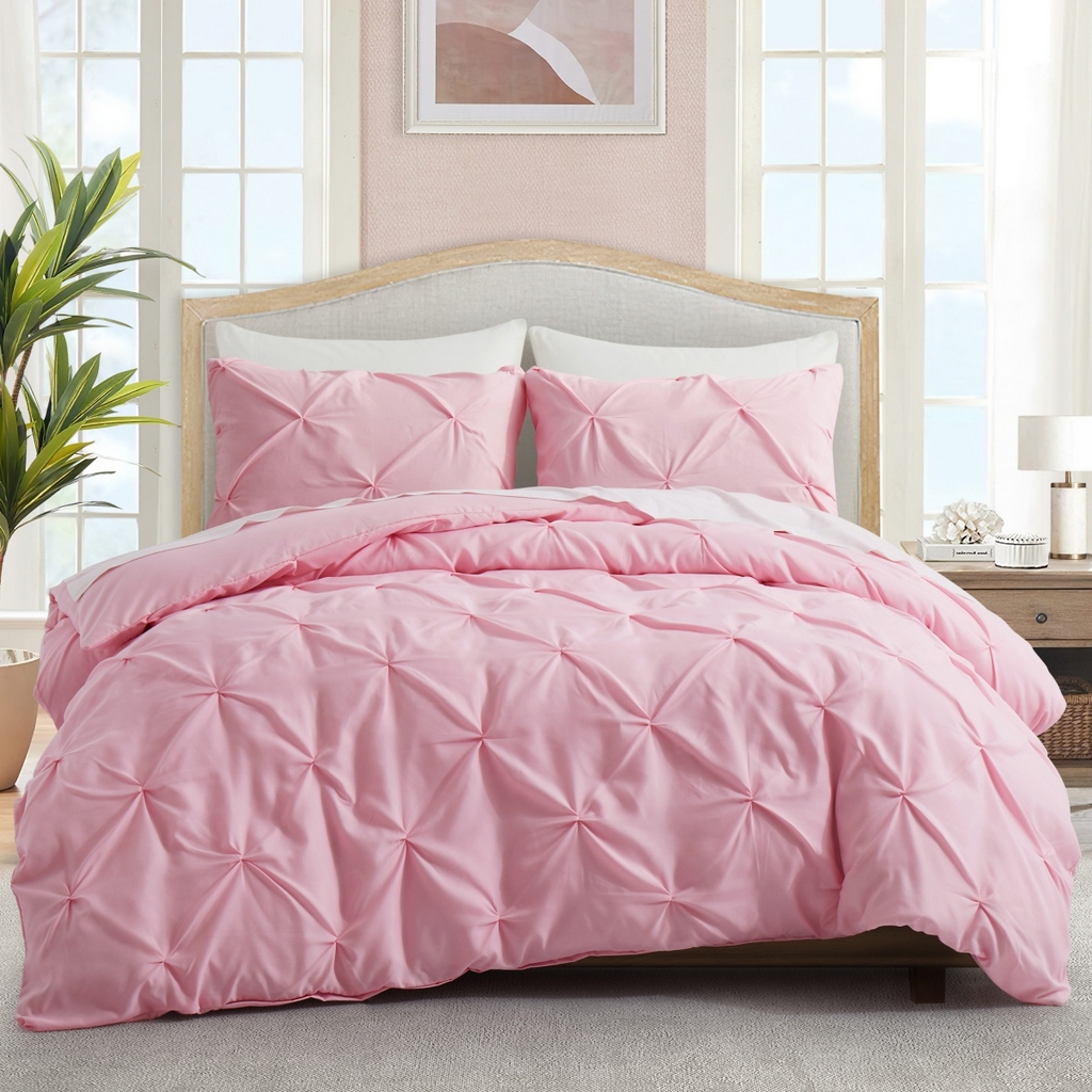 子不语家纺2025新款跨境外贸手工揪花褶皱三件套亚马逊Temu速卖通Shein沃尔玛专供 粉色