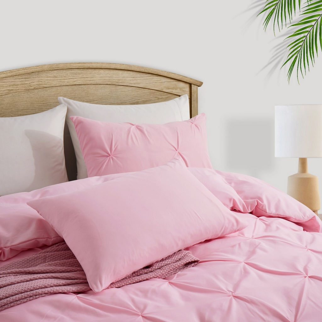 91家纺网 家纺一手货源 找家纺 子不语家纺2025新款跨境外贸手工揪花褶皱三件套亚马逊Temu速卖通Shein沃尔玛专供 粉色