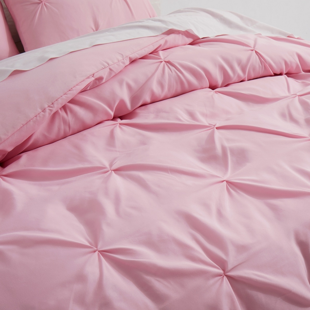 91家纺网 家纺一手货源 找家纺 子不语家纺2025新款跨境外贸手工揪花褶皱三件套亚马逊Temu速卖通Shein沃尔玛专供 粉色