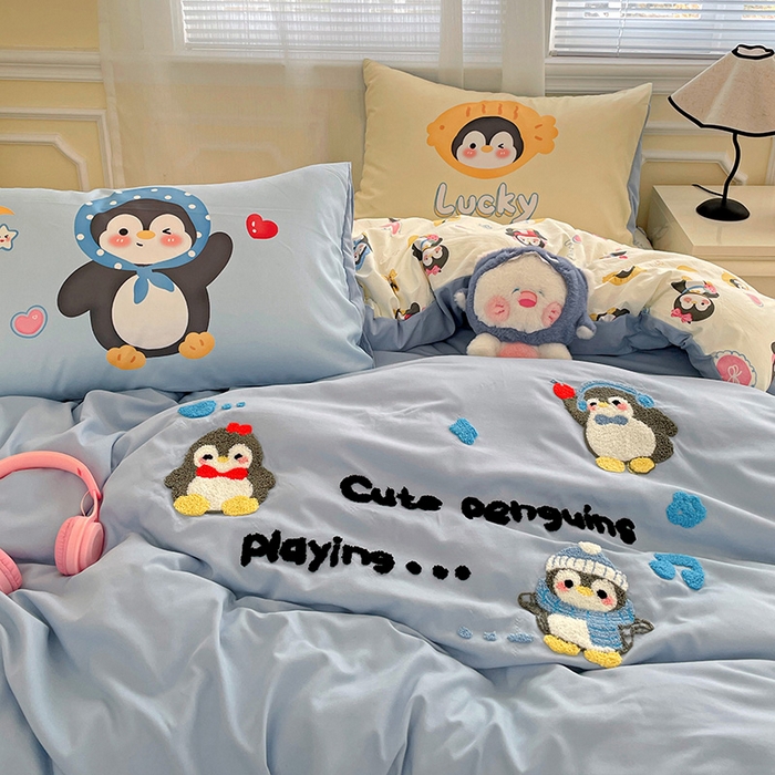 91家纺网 家纺一手货源 找家纺 一霖家纺 2025新款高克重云朵棉数码印花＋毛巾绣四件套