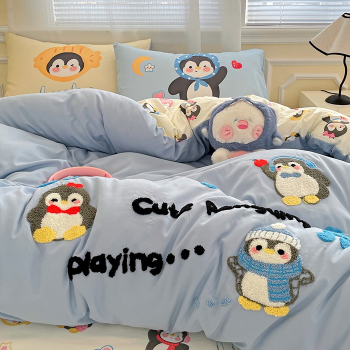 91家纺网 家纺一手货源 找家纺 一霖家纺 2025新款高克重云朵棉数码印花＋毛巾绣四件套