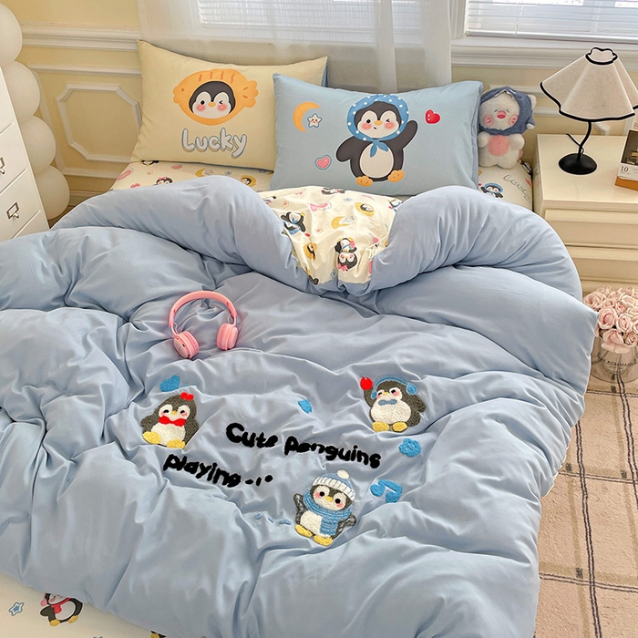 91家纺网 家纺一手货源 找家纺 一霖家纺 2025新款高克重云朵棉数码印花＋毛巾绣四件套