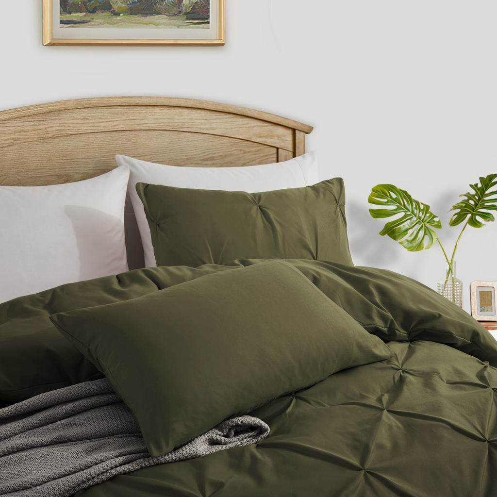 91家纺网 家纺一手货源 找家纺 子不语家纺2025新款跨境外贸手工揪花褶皱三件套亚马逊Temu速卖通Shein沃尔玛专供 橄榄绿