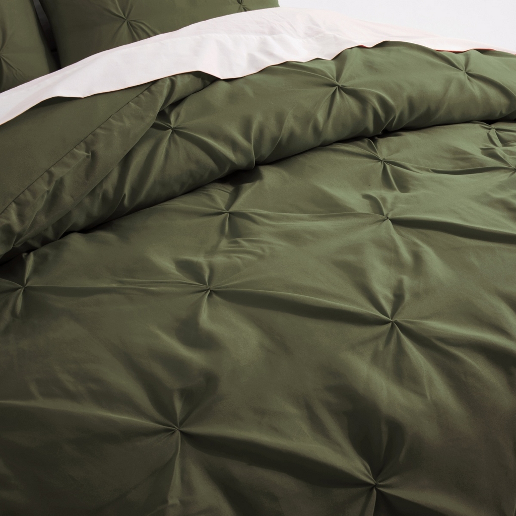 91家纺网 家纺一手货源 找家纺 子不语家纺2025新款跨境外贸手工揪花褶皱三件套亚马逊Temu速卖通Shein沃尔玛专供 橄榄绿