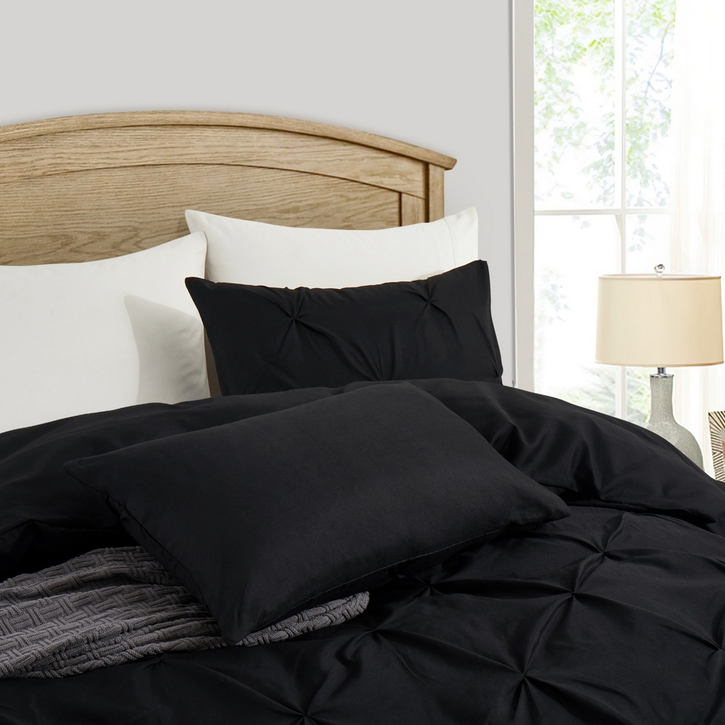 91家纺网 家纺一手货源 找家纺 子不语家纺2025新款跨境外贸手工揪花褶皱三件套亚马逊Temu速卖通Shein沃尔玛专供 黑色