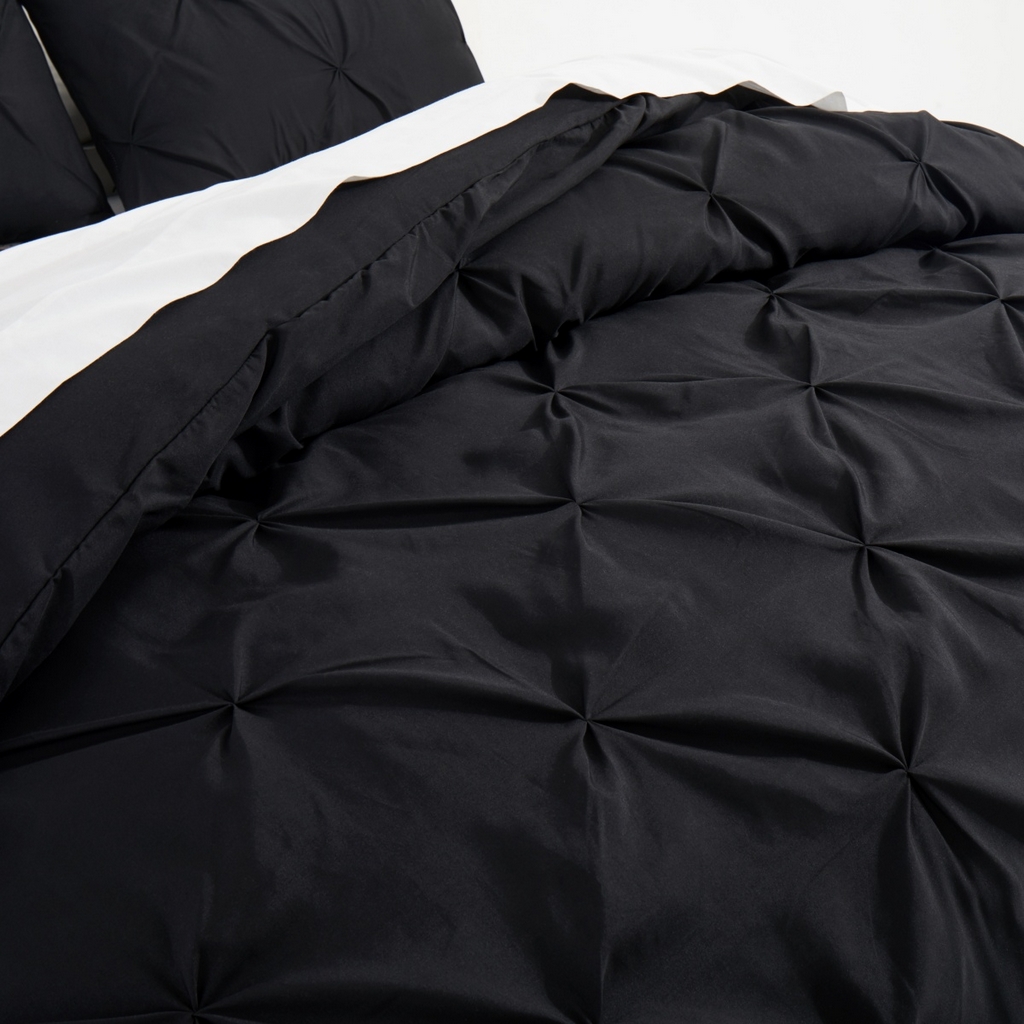 91家纺网 家纺一手货源 找家纺 子不语家纺2025新款跨境外贸手工揪花褶皱三件套亚马逊Temu速卖通Shein沃尔玛专供 黑色