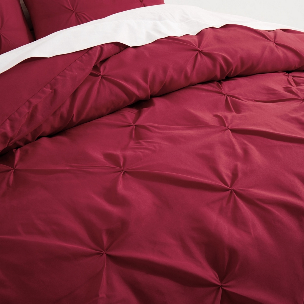 91家纺网 家纺一手货源 找家纺 子不语家纺2025新款跨境外贸手工揪花褶皱三件套亚马逊Temu速卖通Shein沃尔玛专供 酒红