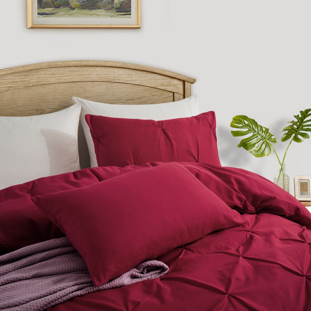 91家纺网 家纺一手货源 找家纺 子不语家纺2025新款跨境外贸手工揪花褶皱三件套亚马逊Temu速卖通Shein沃尔玛专供 酒红