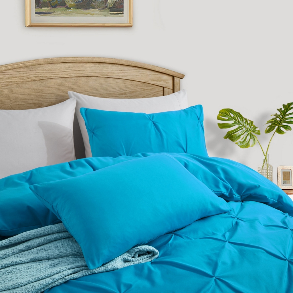 91家纺网 家纺一手货源 找家纺 子不语家纺2025新款跨境外贸手工揪花褶皱三件套亚马逊Temu速卖通Shein沃尔玛专供 蓝色