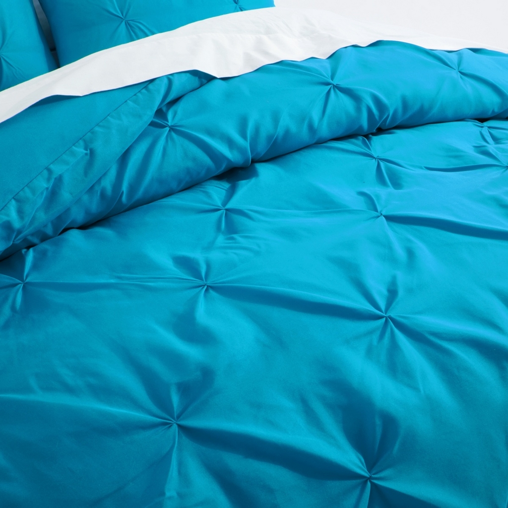 91家纺网 家纺一手货源 找家纺 子不语家纺2025新款跨境外贸手工揪花褶皱三件套亚马逊Temu速卖通Shein沃尔玛专供 蓝色