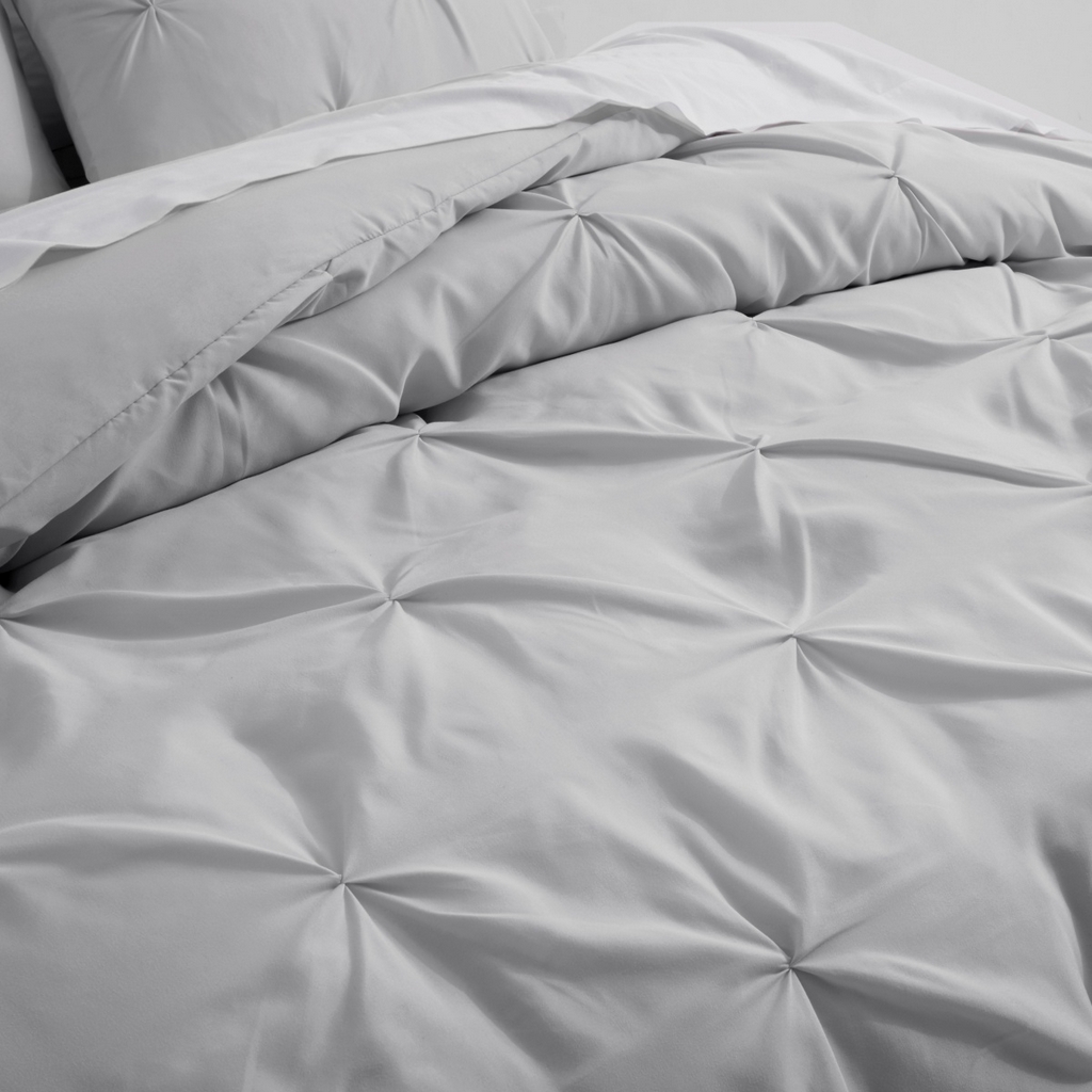 91家纺网 家纺一手货源 找家纺 子不语家纺2025新款跨境外贸手工揪花褶皱三件套亚马逊Temu速卖通Shein沃尔玛专供 浅灰