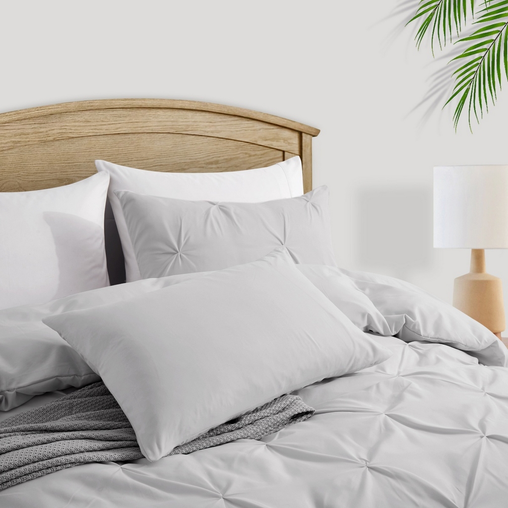 91家纺网 家纺一手货源 找家纺 子不语家纺2025新款跨境外贸手工揪花褶皱三件套亚马逊Temu速卖通Shein沃尔玛专供 浅灰