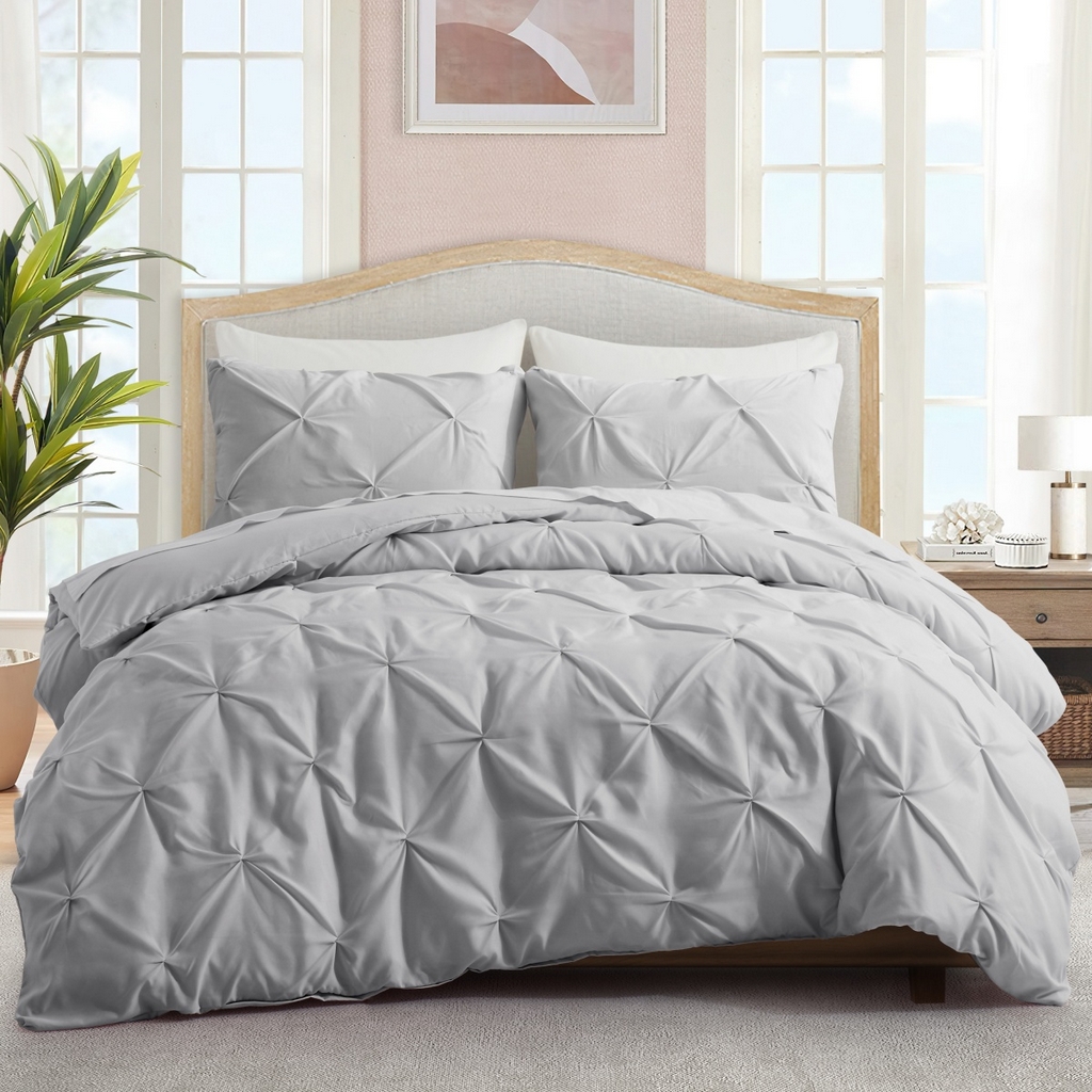 子不语家纺2025新款跨境外贸手工揪花褶皱三件套亚马逊Temu速卖通Shein沃尔玛专供 浅灰