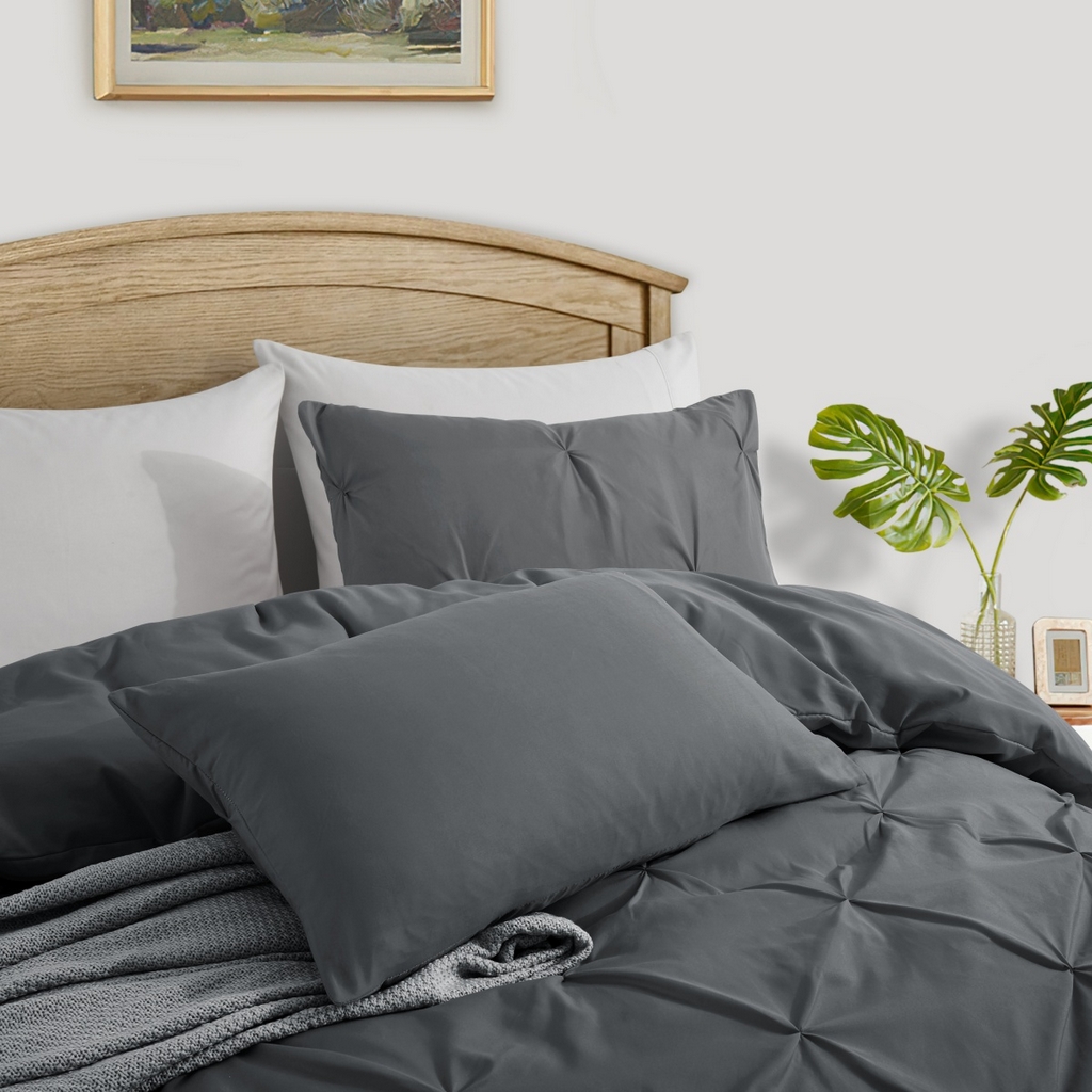 91家纺网 家纺一手货源 找家纺 子不语家纺2025新款跨境外贸手工揪花褶皱三件套亚马逊Temu速卖通Shein沃尔玛专供 深灰