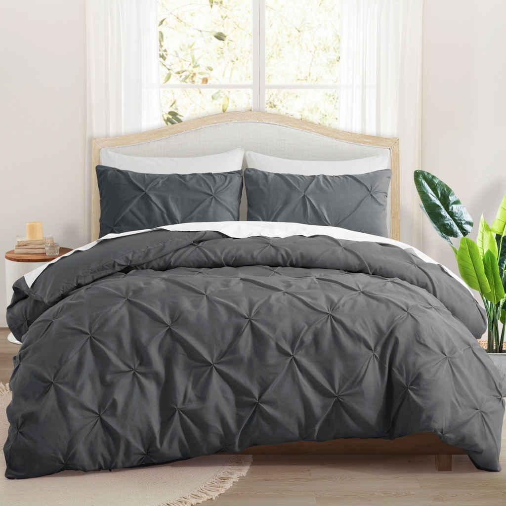 子不语家纺2025新款跨境外贸手工揪花褶皱三件套亚马逊Temu速卖通Shein沃尔玛专供 深灰