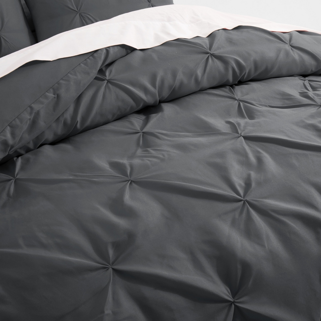 91家纺网 家纺一手货源 找家纺 子不语家纺2025新款跨境外贸手工揪花褶皱三件套亚马逊Temu速卖通Shein沃尔玛专供 深灰