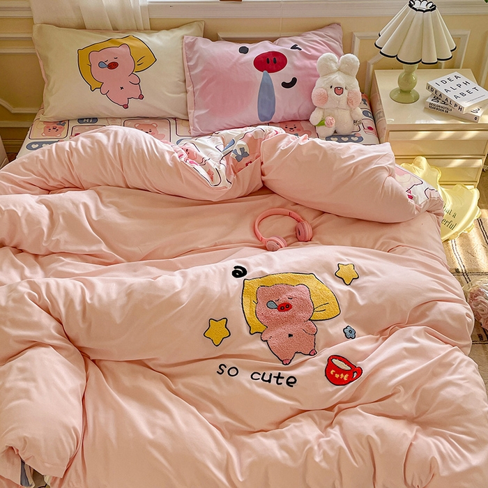 91家纺网 家纺一手货源 找家纺 一霖家纺 2025新款高克重云朵棉数码印花＋毛巾绣四件套