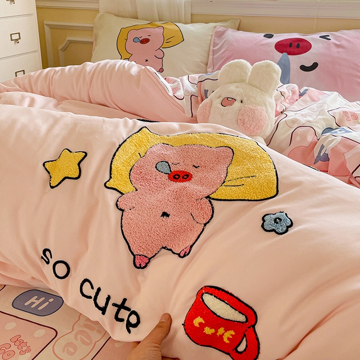 91家纺网 家纺一手货源 找家纺 一霖家纺 2025新款高克重云朵棉数码印花＋毛巾绣四件套