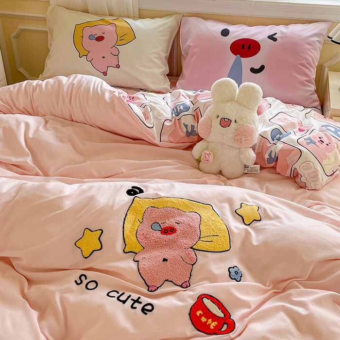 91家纺网 家纺一手货源 找家纺 一霖家纺 2025新款高克重云朵棉数码印花＋毛巾绣四件套