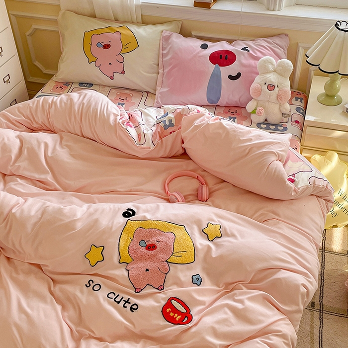 91家纺网 家纺一手货源 找家纺 一霖家纺 2025新款高克重云朵棉数码印花＋毛巾绣四件套