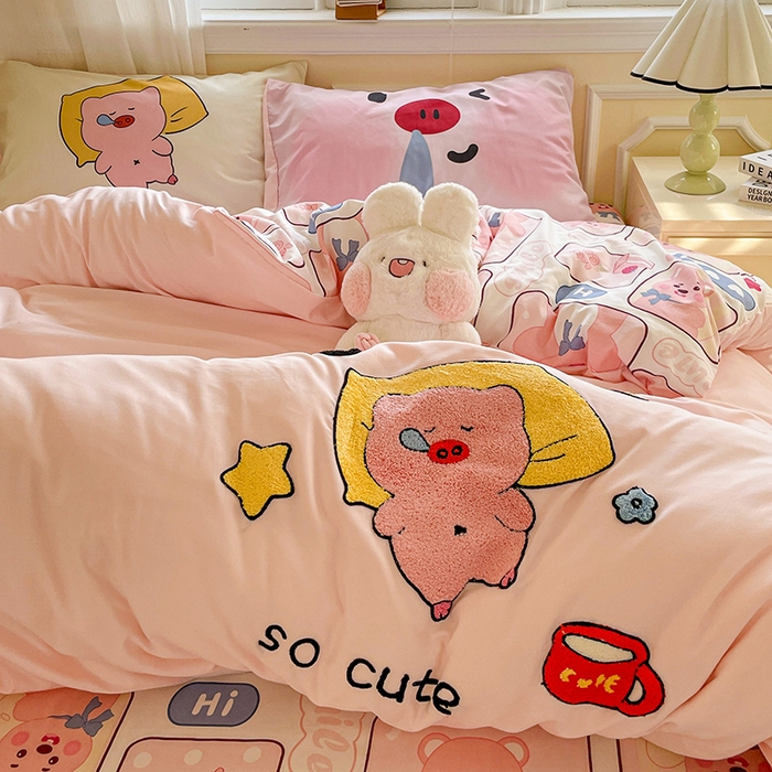 91家纺网 家纺一手货源 找家纺 一霖家纺 2025新款高克重云朵棉数码印花＋毛巾绣四件套