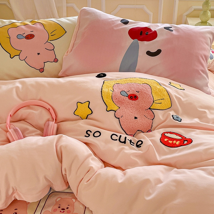 91家纺网 家纺一手货源 找家纺 一霖家纺 2025新款高克重云朵棉数码印花＋毛巾绣四件套