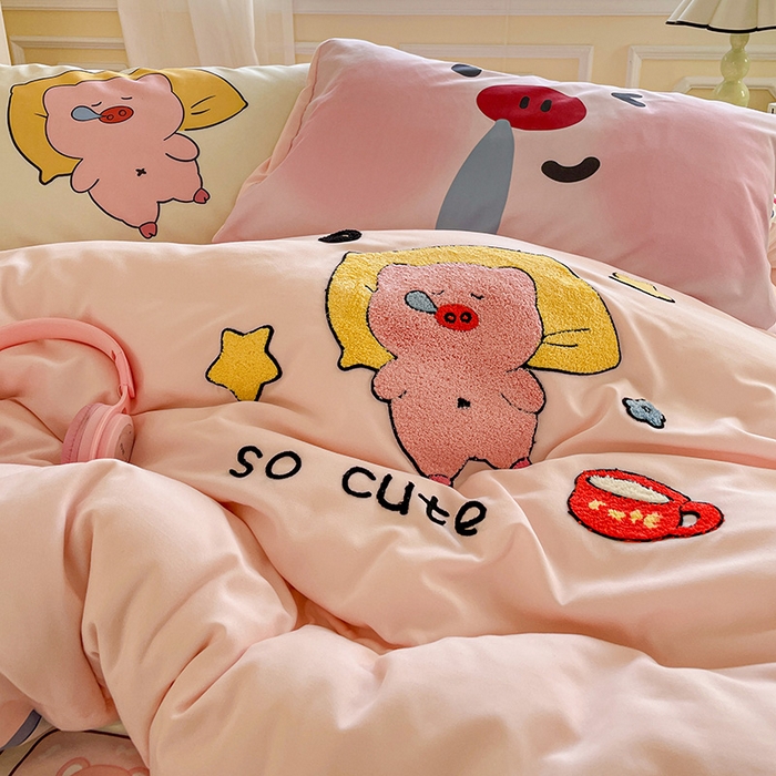 91家纺网 家纺一手货源 找家纺 一霖家纺 2025新款高克重云朵棉数码印花＋毛巾绣四件套