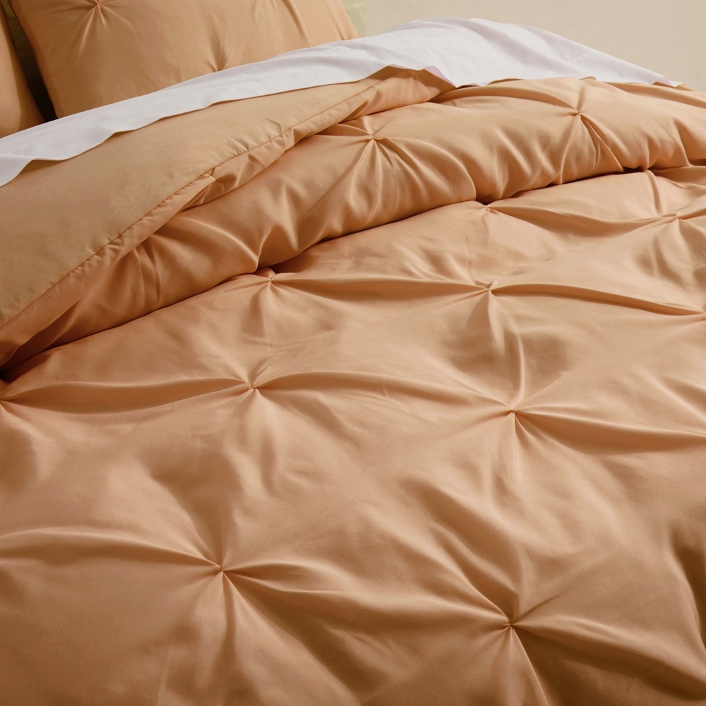 91家纺网 家纺一手货源 找家纺 子不语家纺2025新款跨境外贸手工揪花褶皱三件套亚马逊Temu速卖通Shein沃尔玛专供 驼色