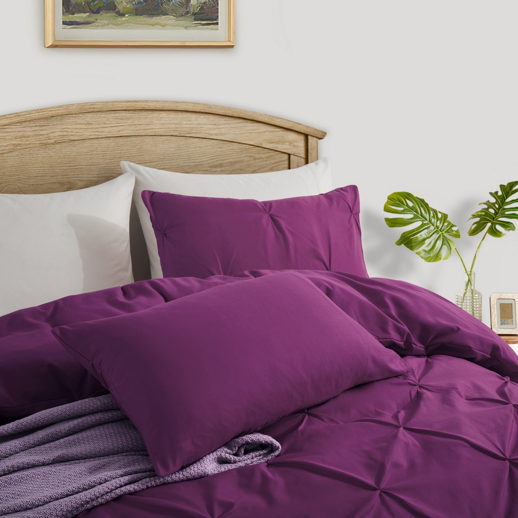 91家纺网 家纺一手货源 找家纺 子不语家纺2025新款跨境外贸 手工揪花褶皱三件套亚马逊Temu速卖 通Shein沃尔玛专供 紫色