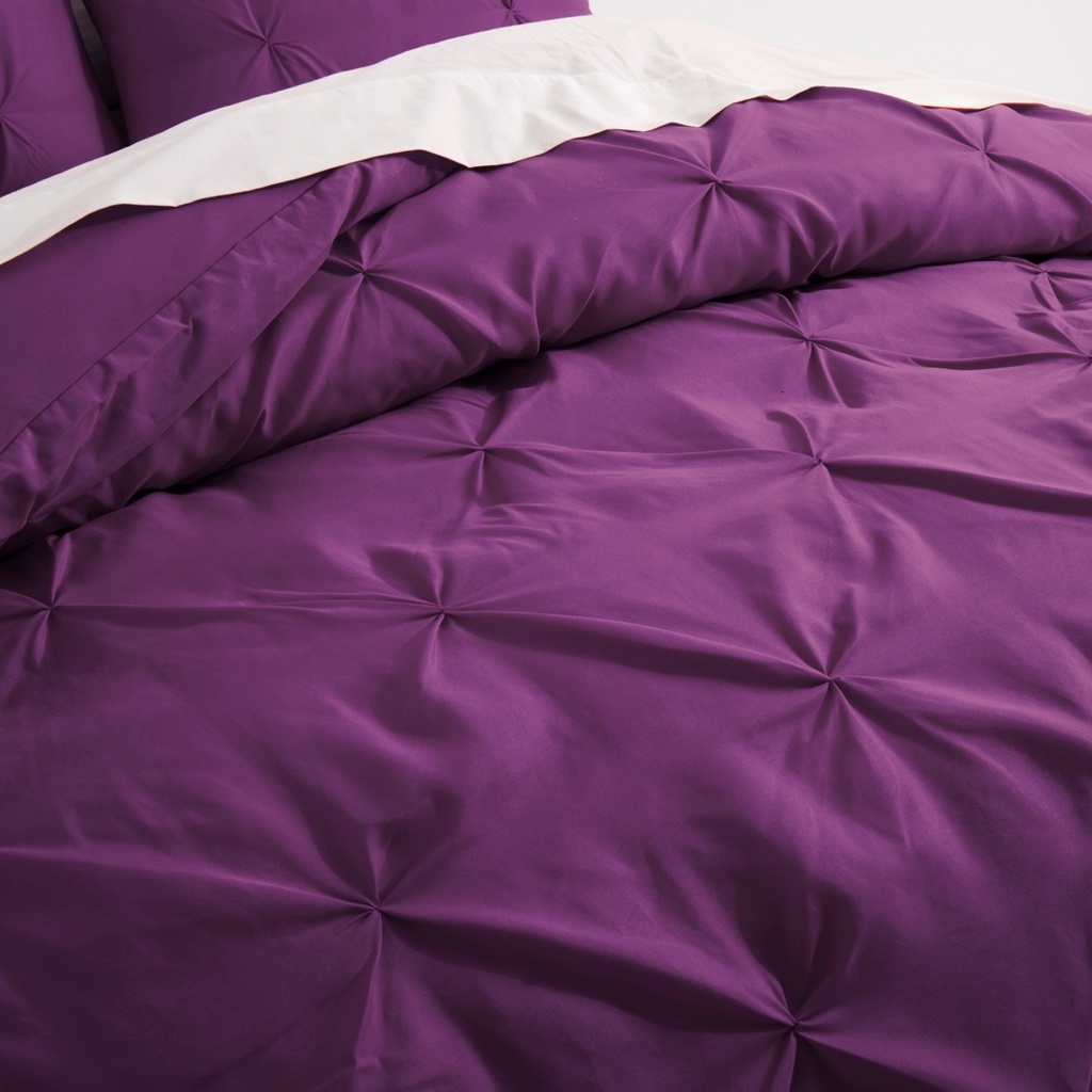 91家纺网 家纺一手货源 找家纺 子不语家纺2025新款跨境外贸 手工揪花褶皱三件套亚马逊Temu速卖 通Shein沃尔玛专供 紫色