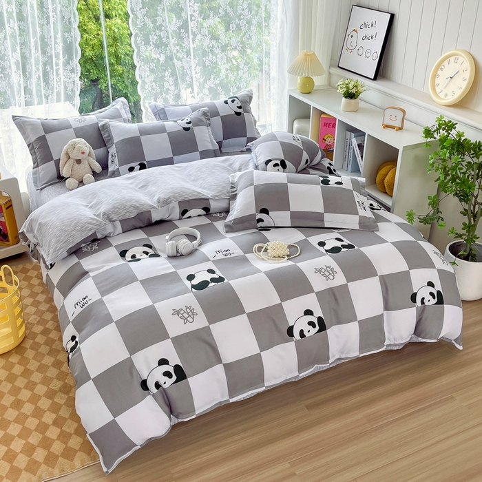 91家纺网 家纺一手货源 找家纺 简冠家纺 2024直播爆款北欧风亲肤植物羊绒磨毛四件套 熊猫格