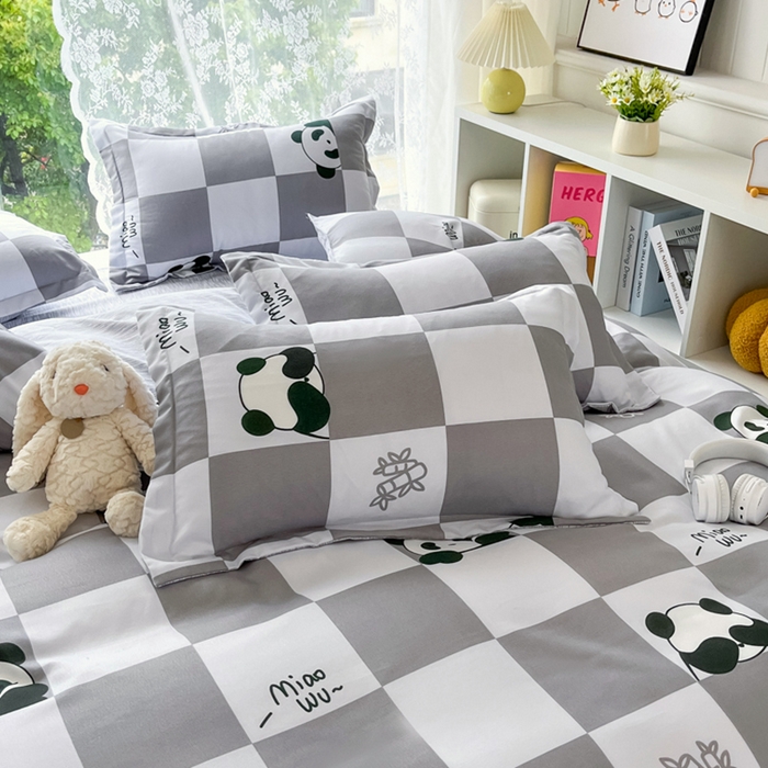 91家纺网 家纺一手货源 找家纺 简冠家纺 2024直播爆款北欧风亲肤植物羊绒磨毛四件套 熊猫格