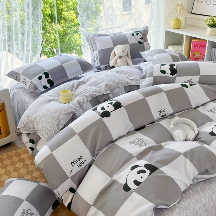 91家纺网 家纺一手货源 找家纺 简冠家纺 2024直播爆款北欧风亲肤植物羊绒磨毛四件套 熊猫格