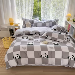 91家纺网 家纺一手货源 找家纺 简冠家纺 2024直播爆款北欧风亲肤植物羊绒磨毛四件套 熊猫格