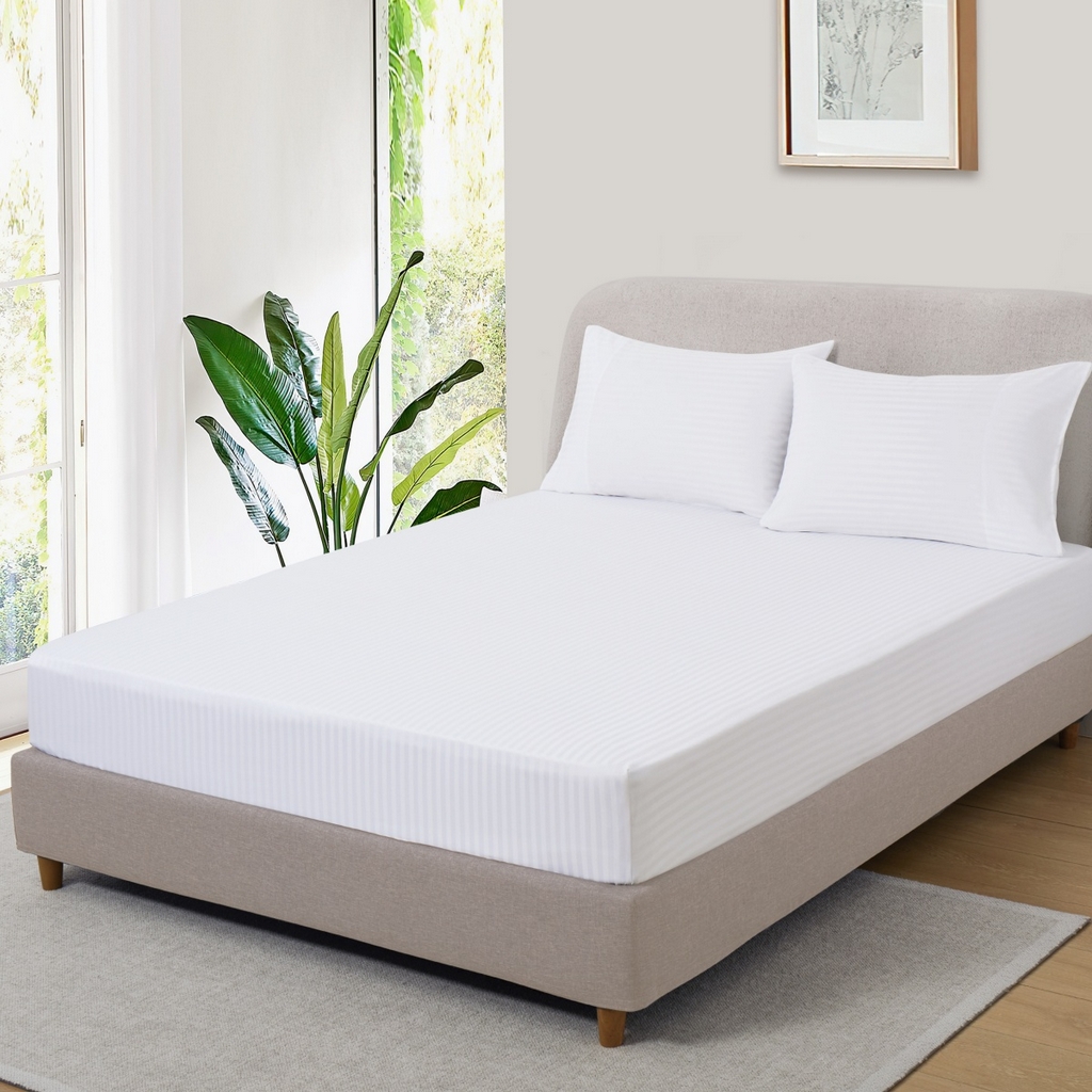 91家纺网 家纺一手货源 找家纺 子不语家纺2025新款跨境外贸酒店纯色提花三件套亚马逊Temu速卖通Shein沃尔玛专供 缎条提花白色