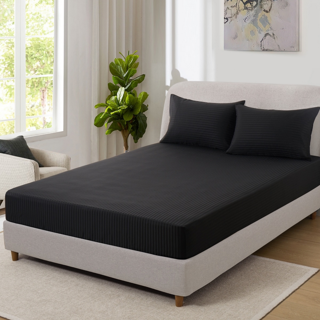 91家纺网 家纺一手货源 找家纺 子不语家纺2025新款跨境外贸酒店纯色提花三件套亚马逊Temu速卖通Shein沃尔玛专供缎条提花黑色