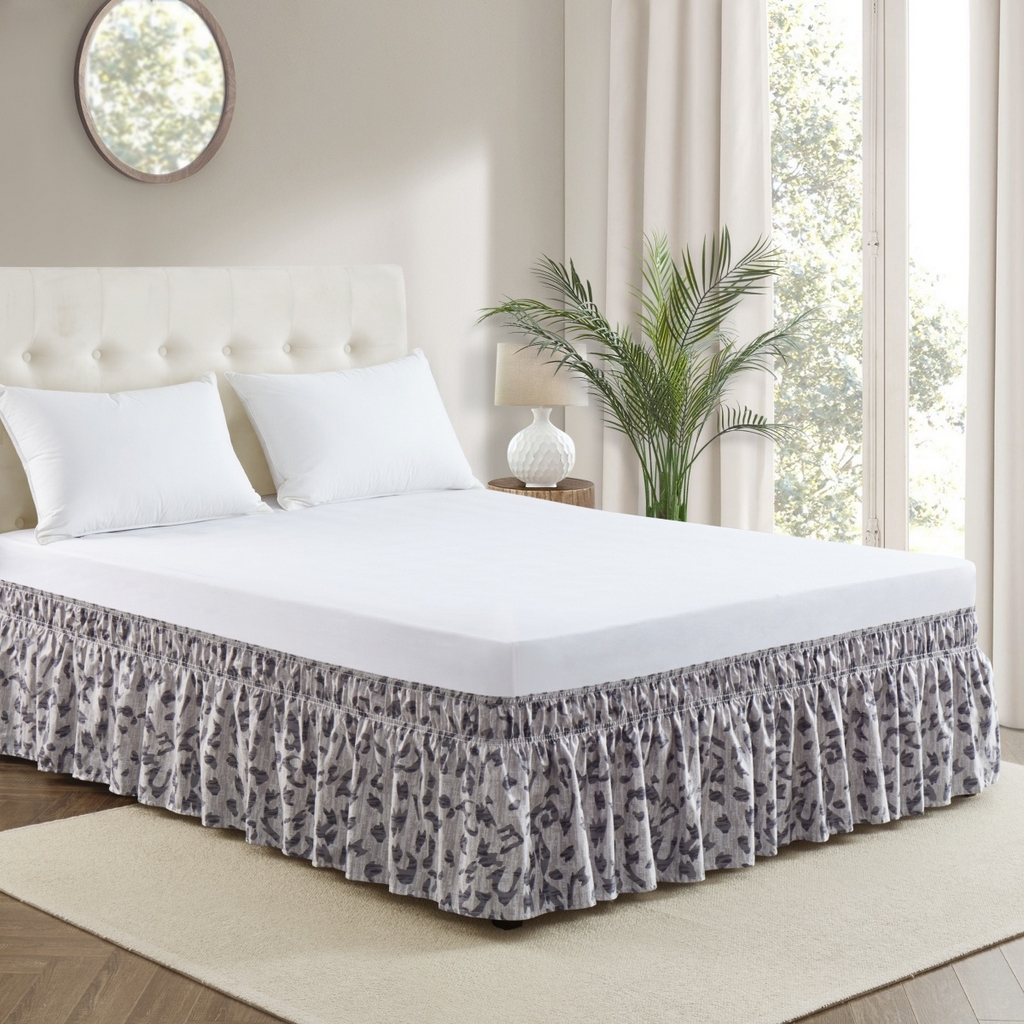 91家纺网 家纺一手货源 找家纺 子不语家纺 2025新款印花床裙 灰豹纹