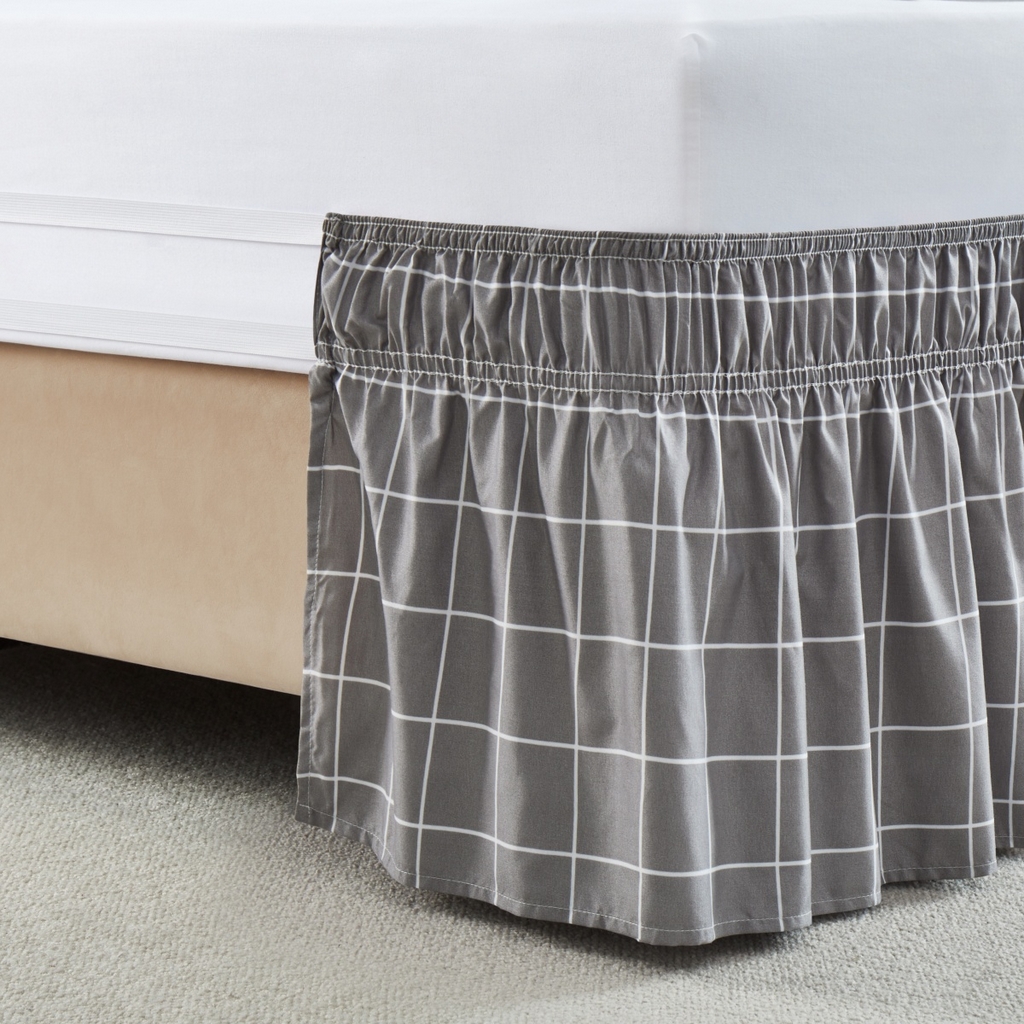 91家纺网 家纺一手货源 找家纺 子不语家纺 2025新款印花床裙 灰格子