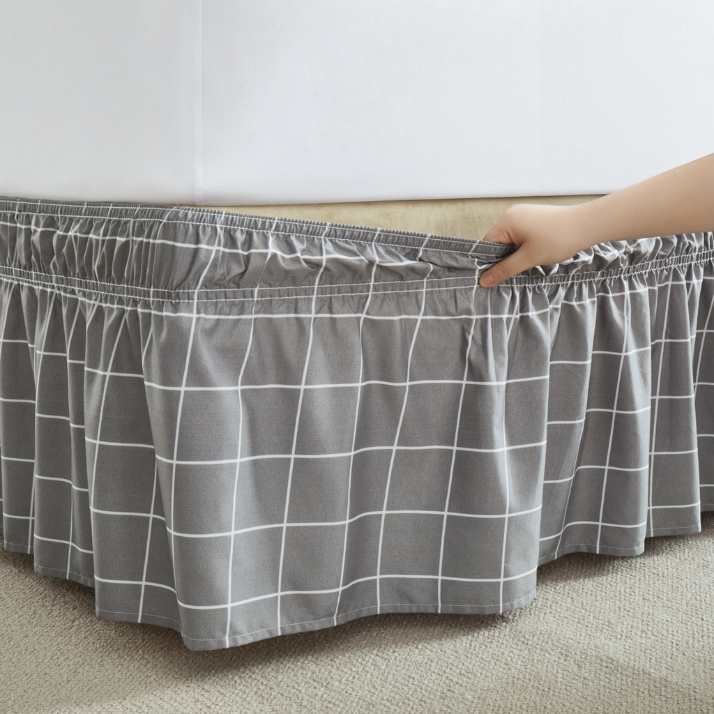 91家纺网 家纺一手货源 找家纺 子不语家纺 2025新款印花床裙 灰格子
