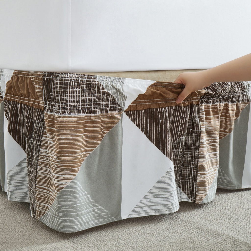 91家纺网 家纺一手货源 找家纺 子不语家纺 2025新款印花床裙 几何图形