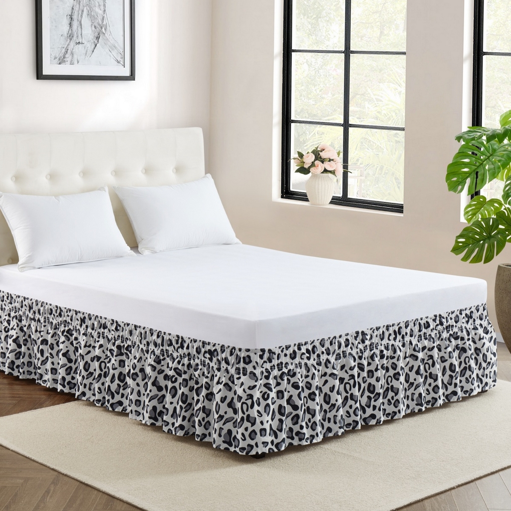 91家纺网 家纺一手货源 找家纺 子不语家纺 2025新款印花床裙 黑白豹纹