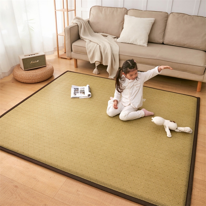 91家纺网 家纺一手货源 找家纺 北辰 2025新款凉席多功能地垫床垫床边垫打地铺神器 藤编地垫-饼干花-绿