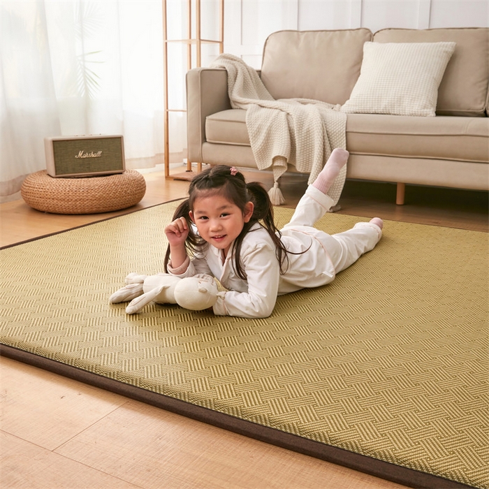 91家纺网 家纺一手货源 找家纺 北辰 2025新款凉席多功能地垫床垫床边垫打地铺神器 藤编地垫-饼干花-绿