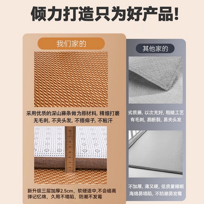 91家纺网 家纺一手货源 找家纺 北辰 2025新款凉席多功能地垫床垫床边垫打地铺神器 藤编地垫-流金岁月