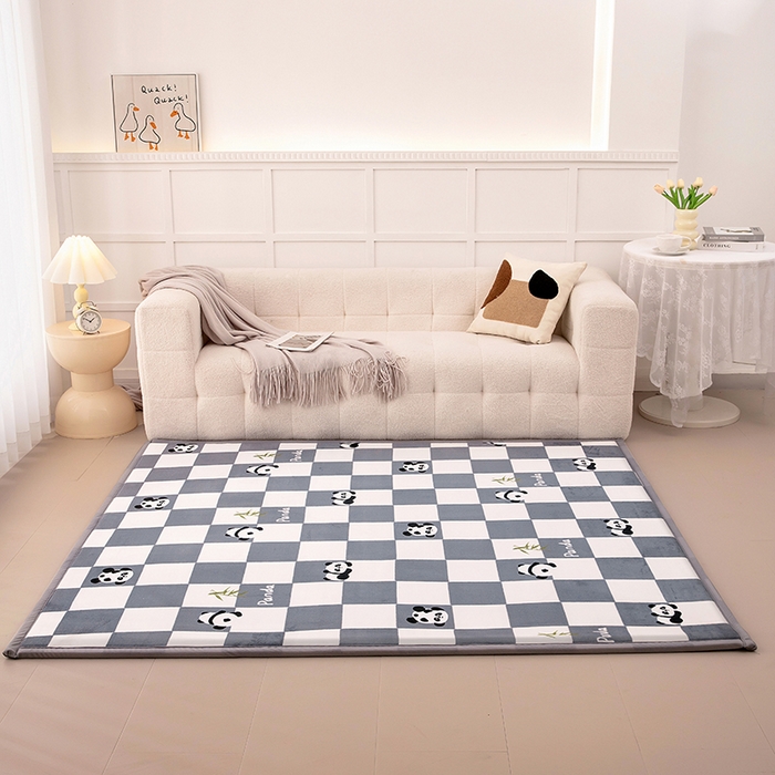 91家纺网 家纺一手货源 找家纺 北辰 2025新款凉席多功能地垫床垫床边垫打地铺神器 牛奶绒地垫-熊猫灰